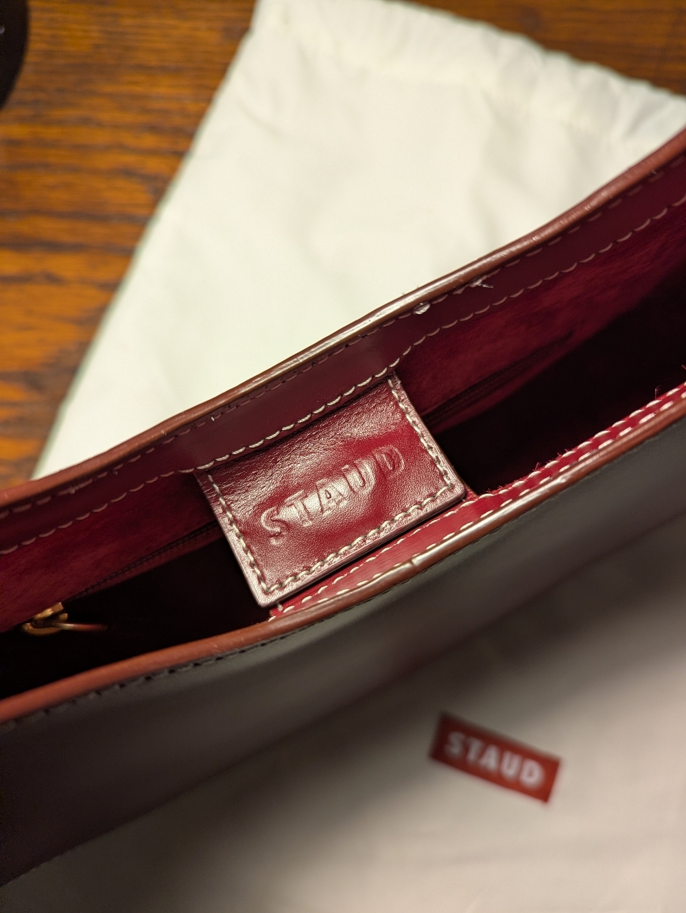 STAUD Crescent Leather Shoulder Bag in Raspberry - Picture 2 of 7